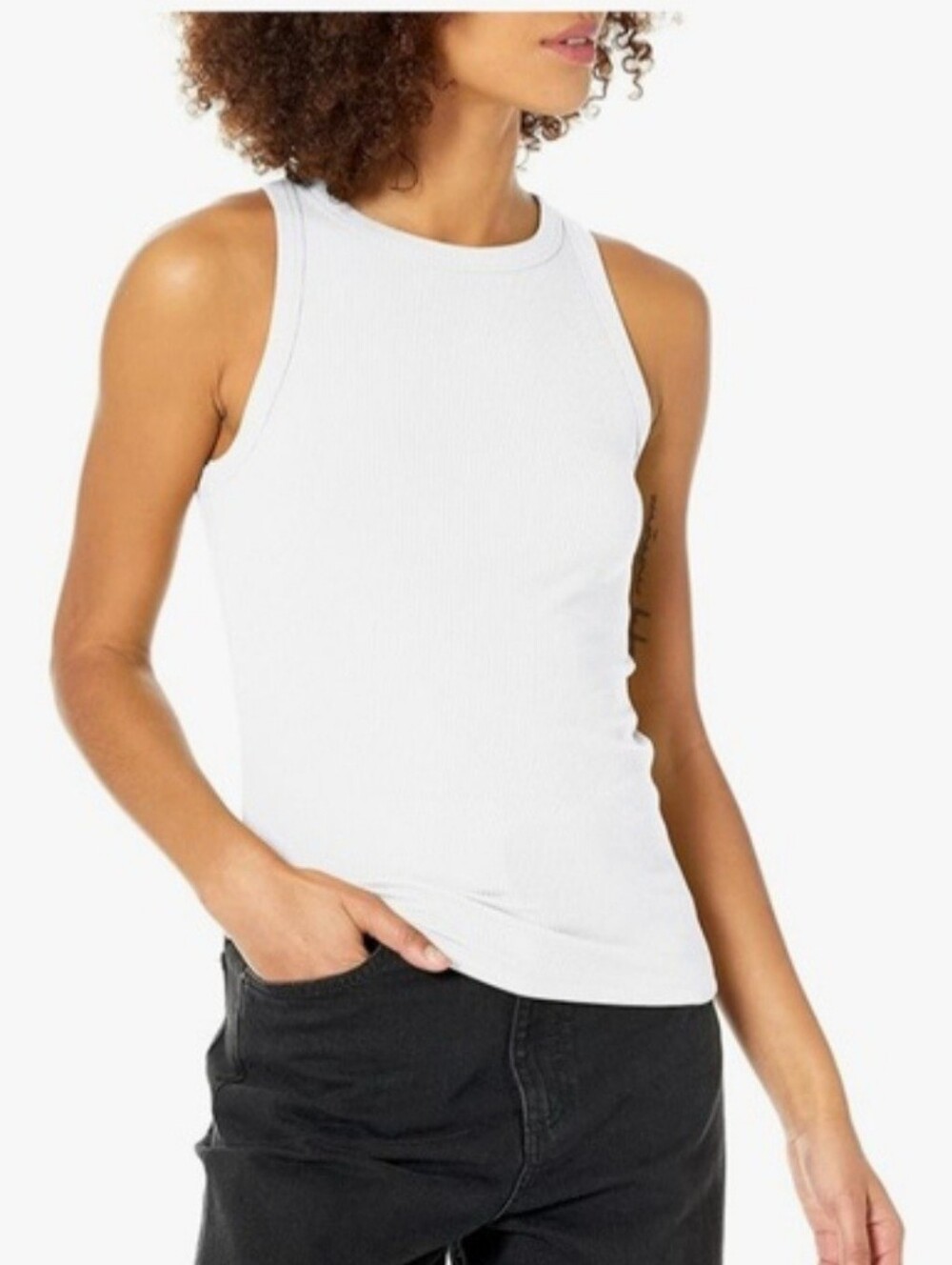 The Drop Women's White Ribbed Racerback Tank Top
